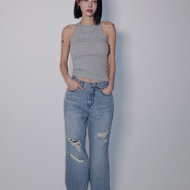 페일제이드 빈티지 데미지 세미 와이드 진 라이트블루