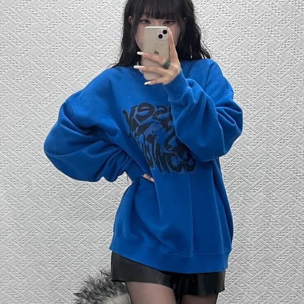 슬로우애시드 올드스쿨 키치 프린팅 인디블루 맨투맨 L C09989