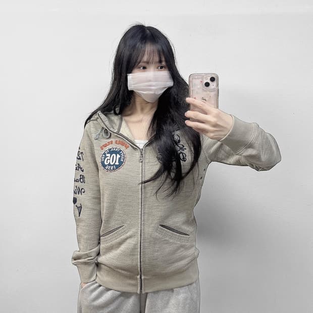 아비렉스 패치 자수 후드집업 그레이