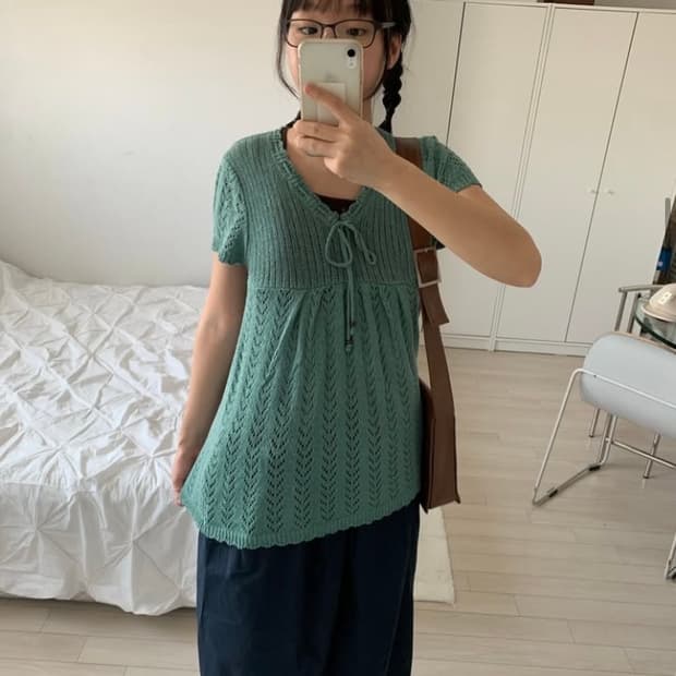 포실홈 청록 뜨개 니트 모리룩 