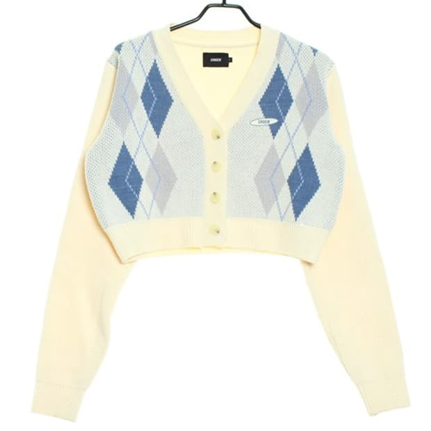 chuck) 무신사 시그니처 아가일 크롭 아이보리 크림 로맨틱빈티지가디건