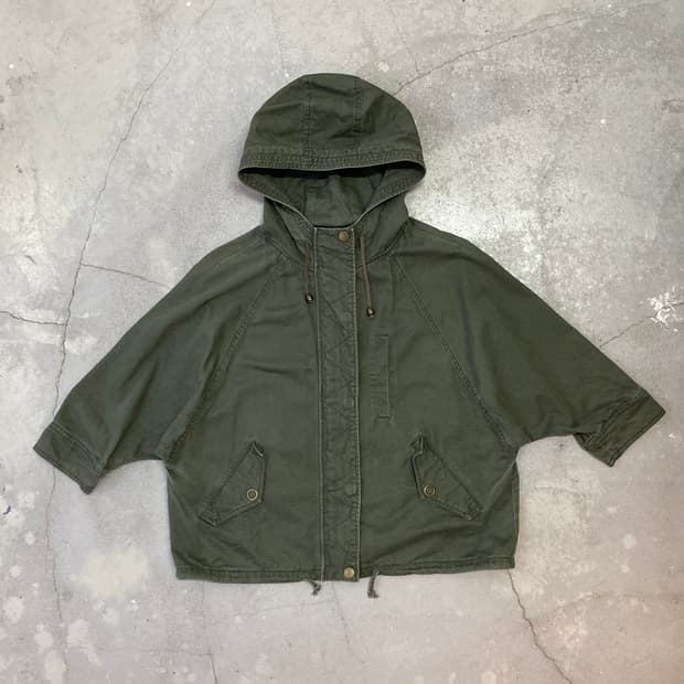 khaki batwing hooded utility jacket