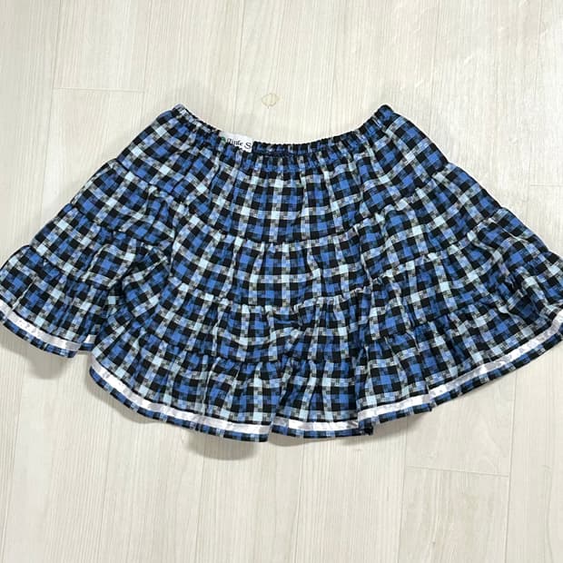 빈티지 블루 체크 캉캉스커트 
