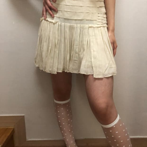 빈티지 베이지 플리츠 미니 스커트