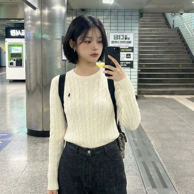 폴로 캐시미어 꽈배기 니트