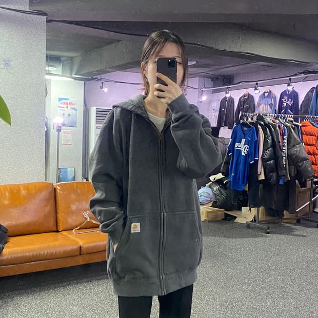 칼하트 패치로고 그레이 후드집업 B3178