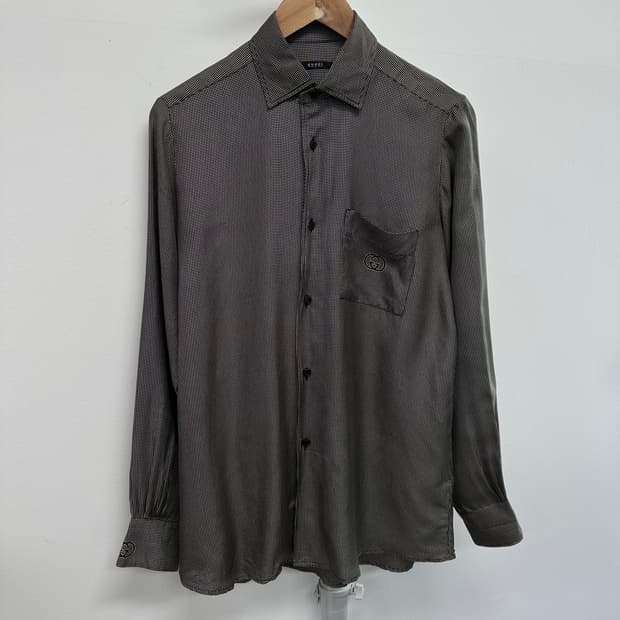 구찌 아카이브 로고 실크 셔츠