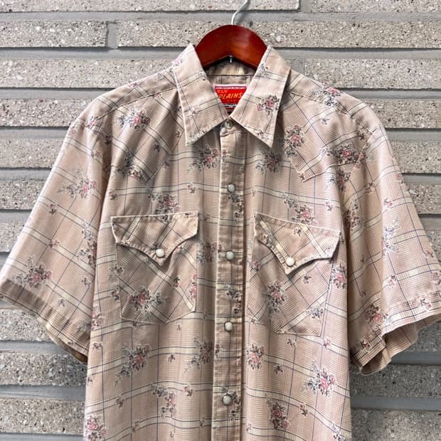 [M]80's USA 빈티지 플라워 패턴 버튼다운 웨스턴 셔츠