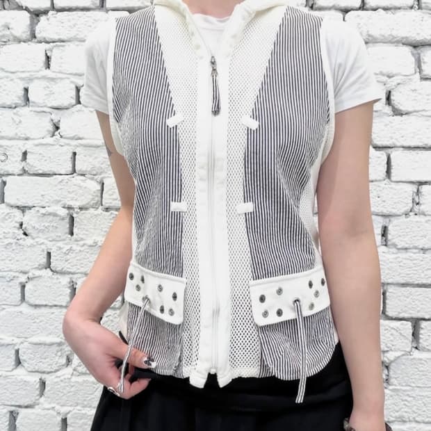 Striped Mesh Utility Zip Vest