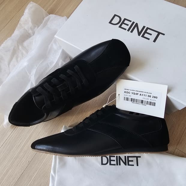 280 새제품) 다이닛 블랙 레더 스니커즈 구두 단화 남자 소가죽 신발