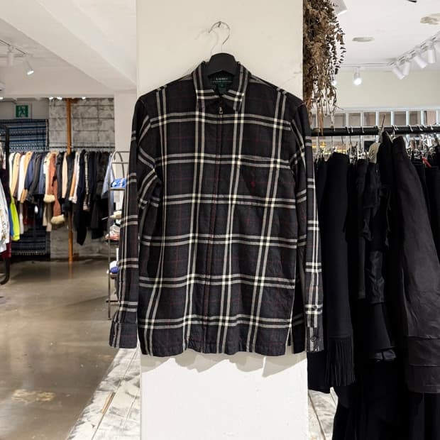 로렌 랄프로렌 차콜 체크 울 집업 셔츠 자켓