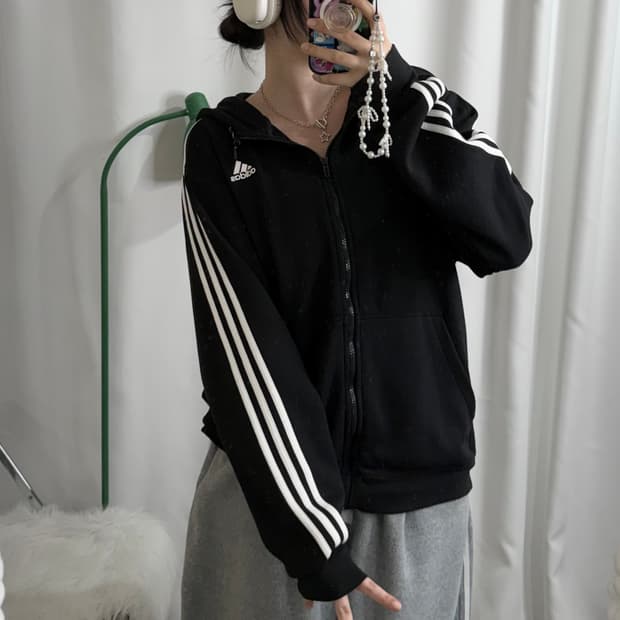 아디다스 블랙 오버핏 후드 집업