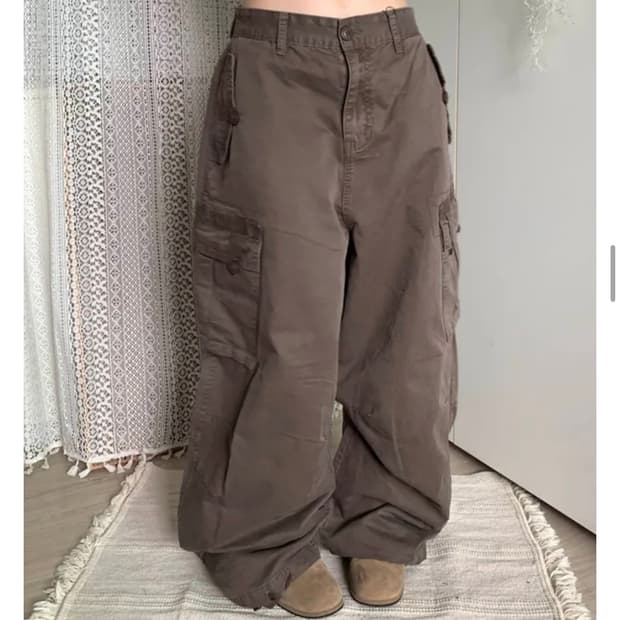 카고 팬츠 브라운 (빅 포켓 절개 와이드 다잉 테잎 보세 바지)
