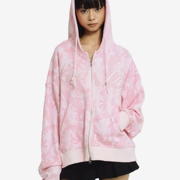 포어링 카모 후드집업