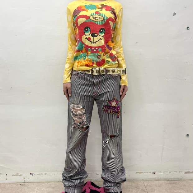 Retro-star cubic striped pants