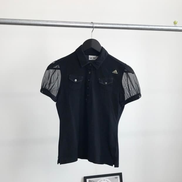 아디다스Vintage Sheer Puff Sleeve Polo Shirt