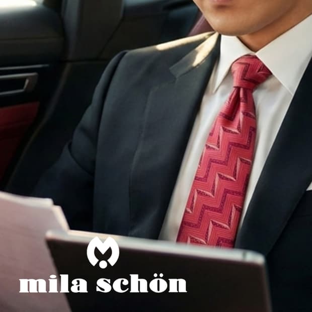 MILA SCHON 밀라숀 핑크 패턴 넥타이 9cm A등급 K2370