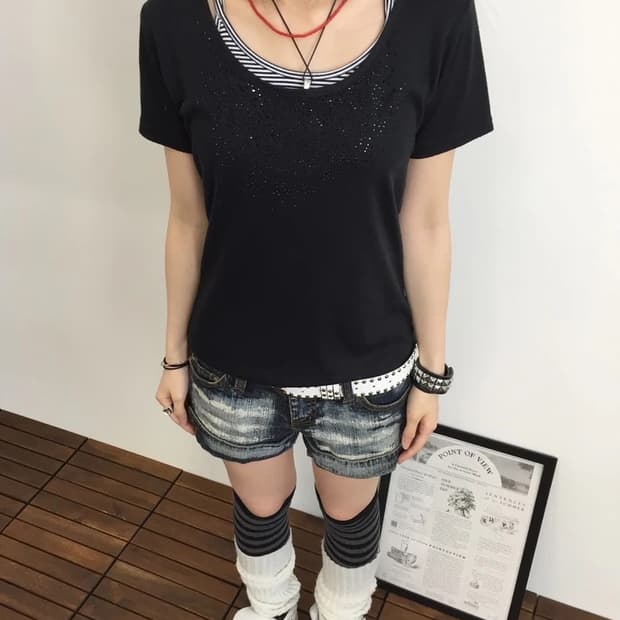 jpn ReorMix Y2K stone Black Tee