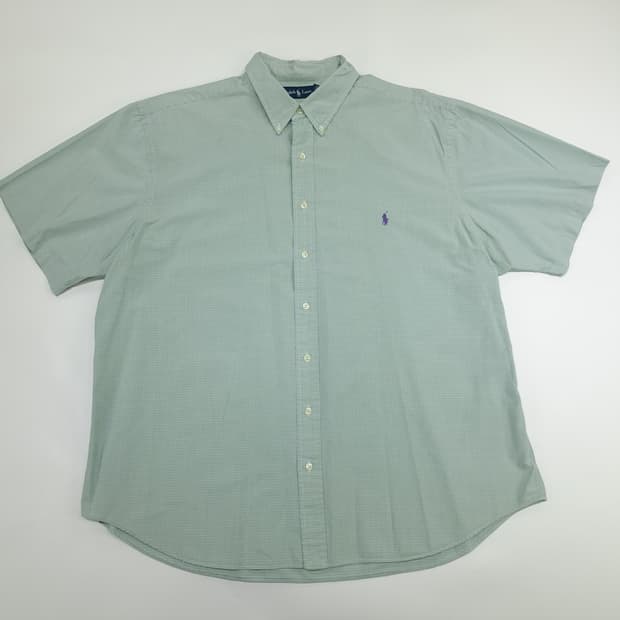 Co551 2XL Big 폴로 랄프로렌 애플그린 마이크로체크 반팔 셔츠