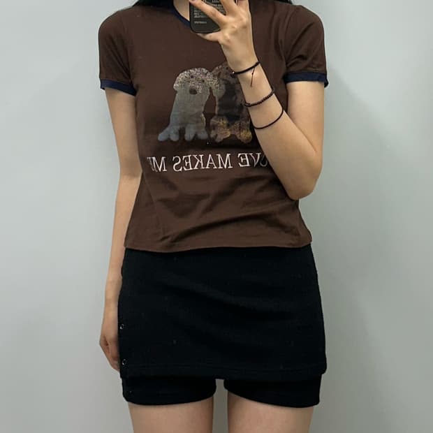 마땡킴 브라운 링거 반팔 티셔츠