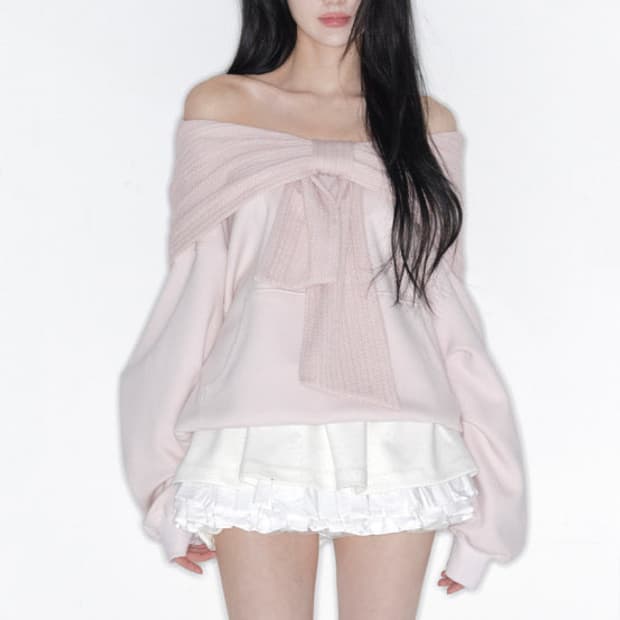 더티스 핑크 리본후드 맨투맨 하투하이안 전소미 