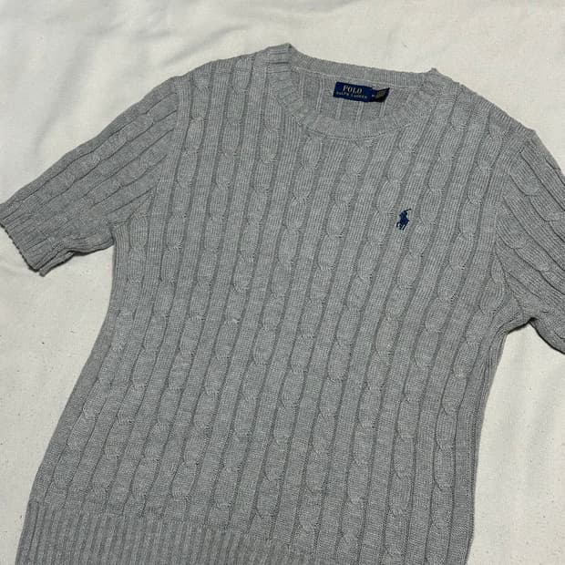 M 폴로랄프로렌 그레이 케이블 반팔 니트
