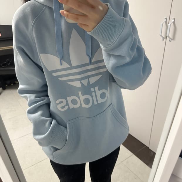 아디다스 빅로고 스카이블루 하늘색 오버핏 후드티 105 어