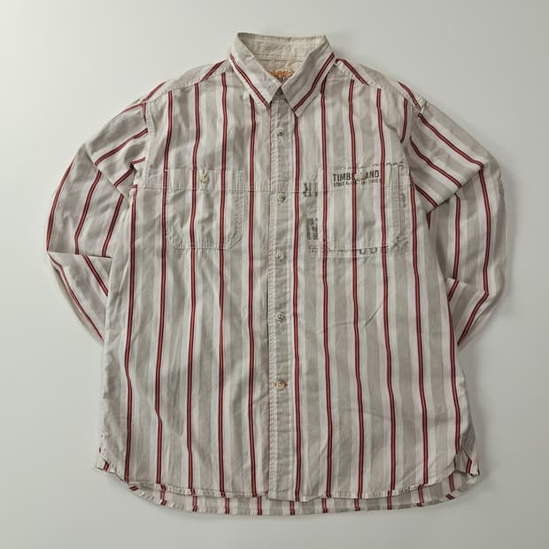 CK382 XL 팀버랜드 00s 레드 스트라이프 롤업 셔츠 남방
