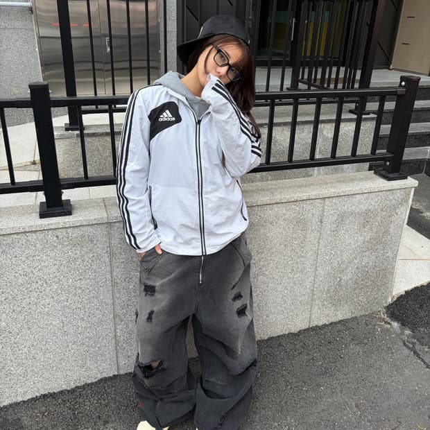 90s ADIDAS 올드스쿨 화이트 오레오 바람막이