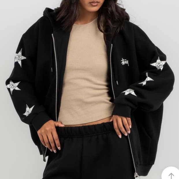 스투시 우먼즈 스타 라벨 후드 집업 블랙 