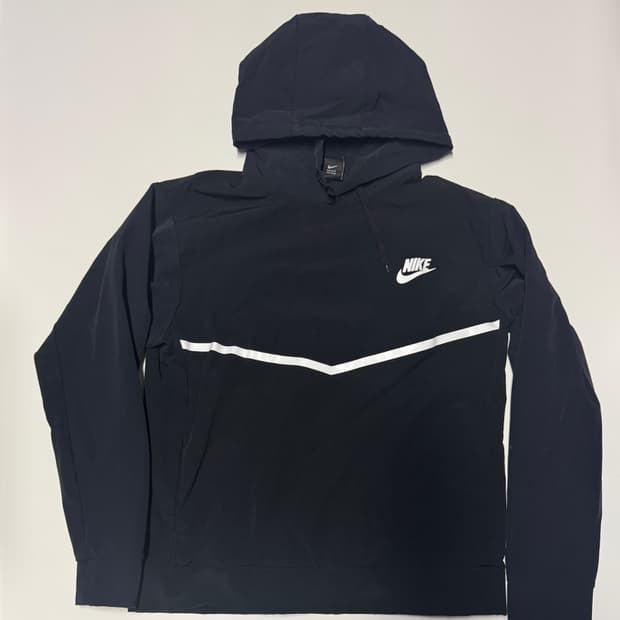 나이키 올드스쿨 스우시 나일론 혼방 후드티 M 블랙