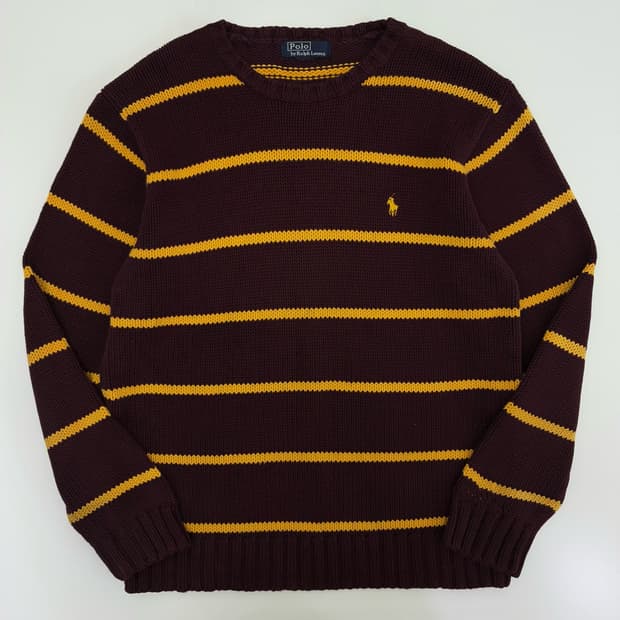 Polo  폴로 랄프로렌 자수 버건디 코튼 스트라이프니트