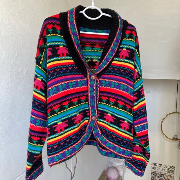 멕시코st 투버튼 패턴 가디건