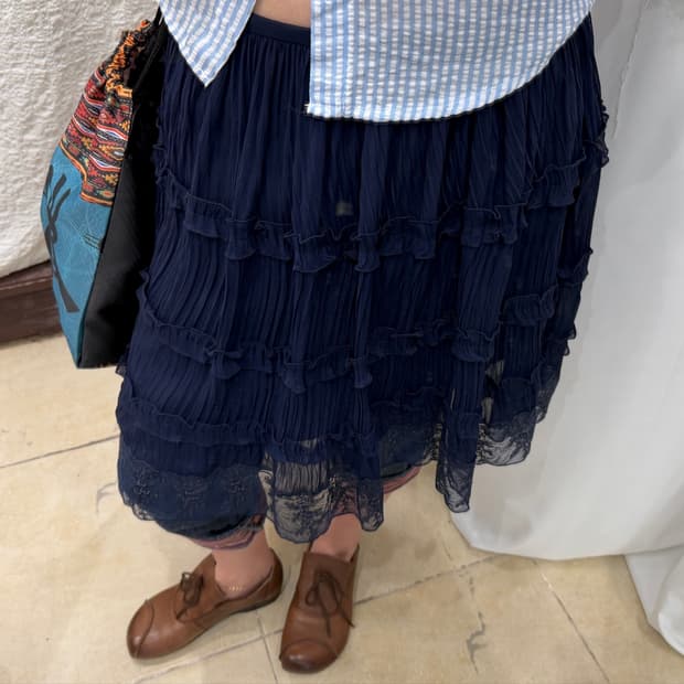 frill navy cancan midi skirt