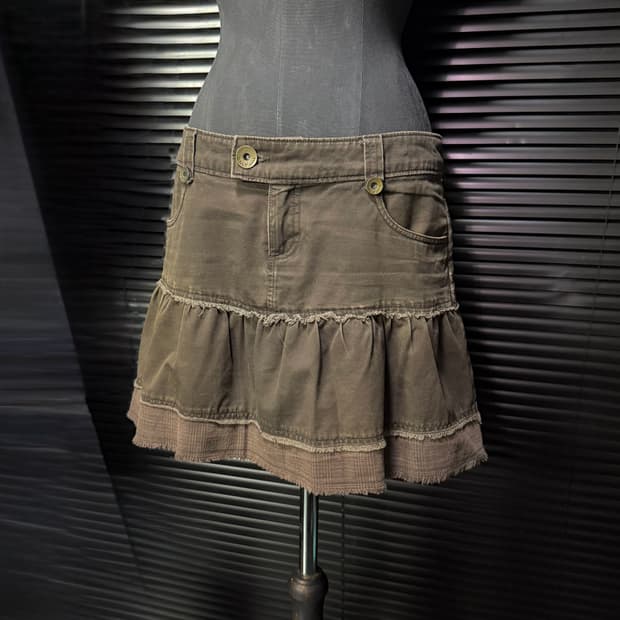 ONLY 브라운 갈색 캉캉 체크 데님 치마 에스닉 31 갸루 로리걸 펑크