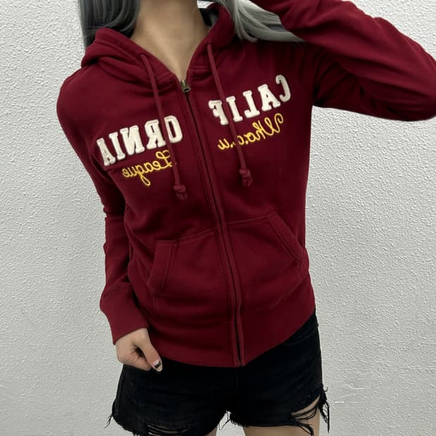 후아유 센터로고 딥버건디 후드집업 XS