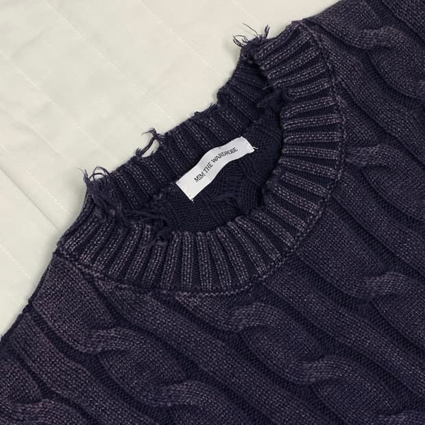 [2] 밈더워드로브 빈티지 워시드 케이블 니트 네이비