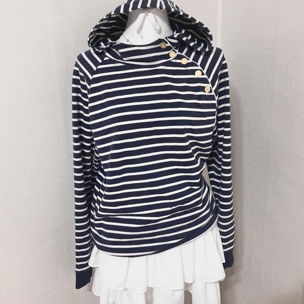 랄프로렌 스트라이프 사선단추 후디 M