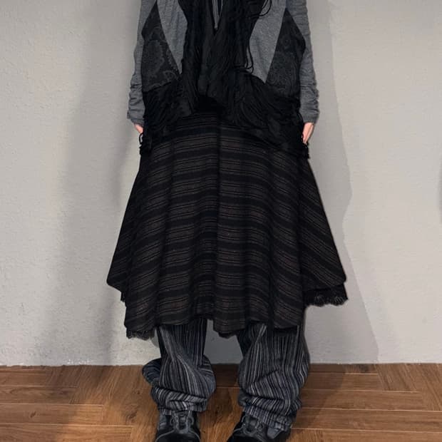 빈티지 디테일 모 미디스커트