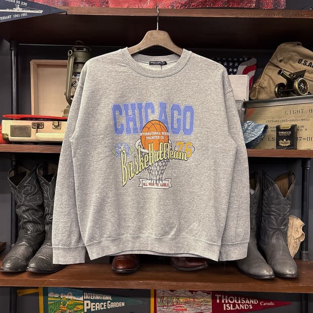 빈티지 바스켓볼 프린팅 크루넥 스웻셔츠 보카시 그레이 N788