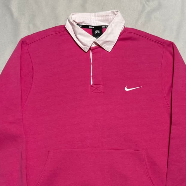 XXL 나이키 핑크 기모 카라 럭비티셔츠