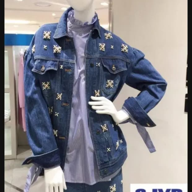 sjyp 진주 장식 데님 자켓, 스커트 세트
