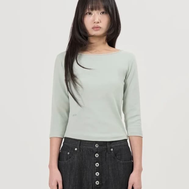 페플리 Boat Neck 3/4 Sleeve Tee (Mint Green