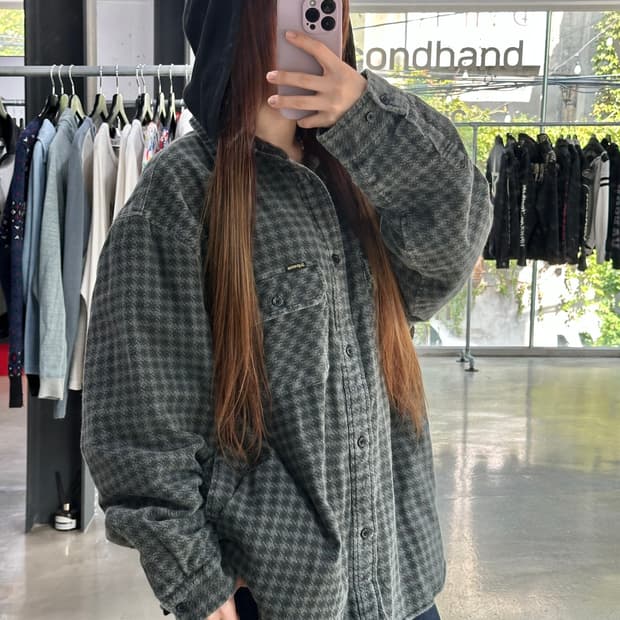 슈프림 22Fw 하운드스투스 플란넬 후드셔츠 블랙