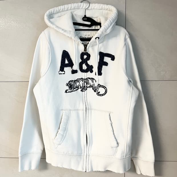 아베크롬비 화이트 타이거 자수 대장 후드집업 [L]
