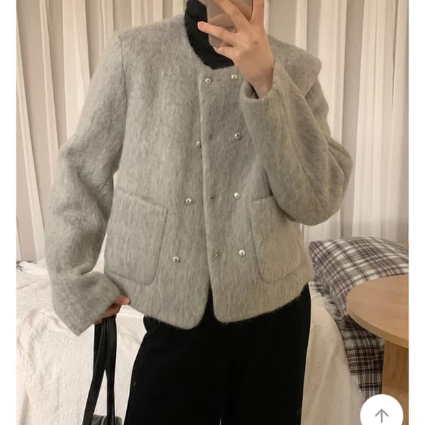 울 헤어리 브러쉬 실버 더블 버튼 자켓