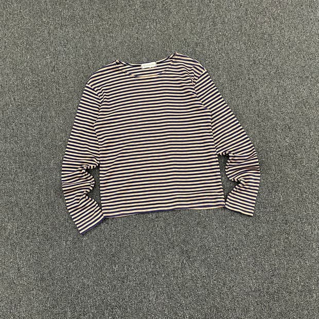 S)Japanese vintage 여성 스트라이프 골지 롱슬리브