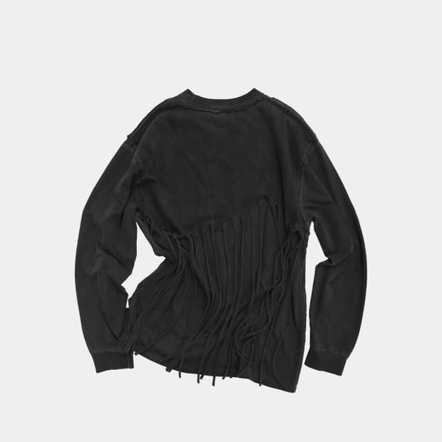 0tape BACK FRINGE TEE CHARCOAL