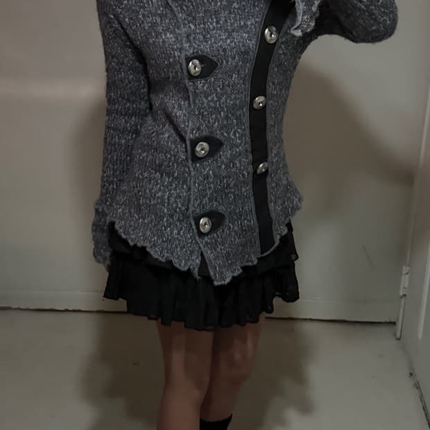 일본빈티지 실버 버튼 헤어리 니트자켓