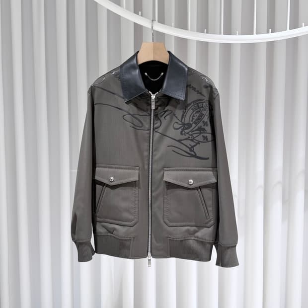 48 / 벨루티 브라운 스크리토 레더 카라 자켓